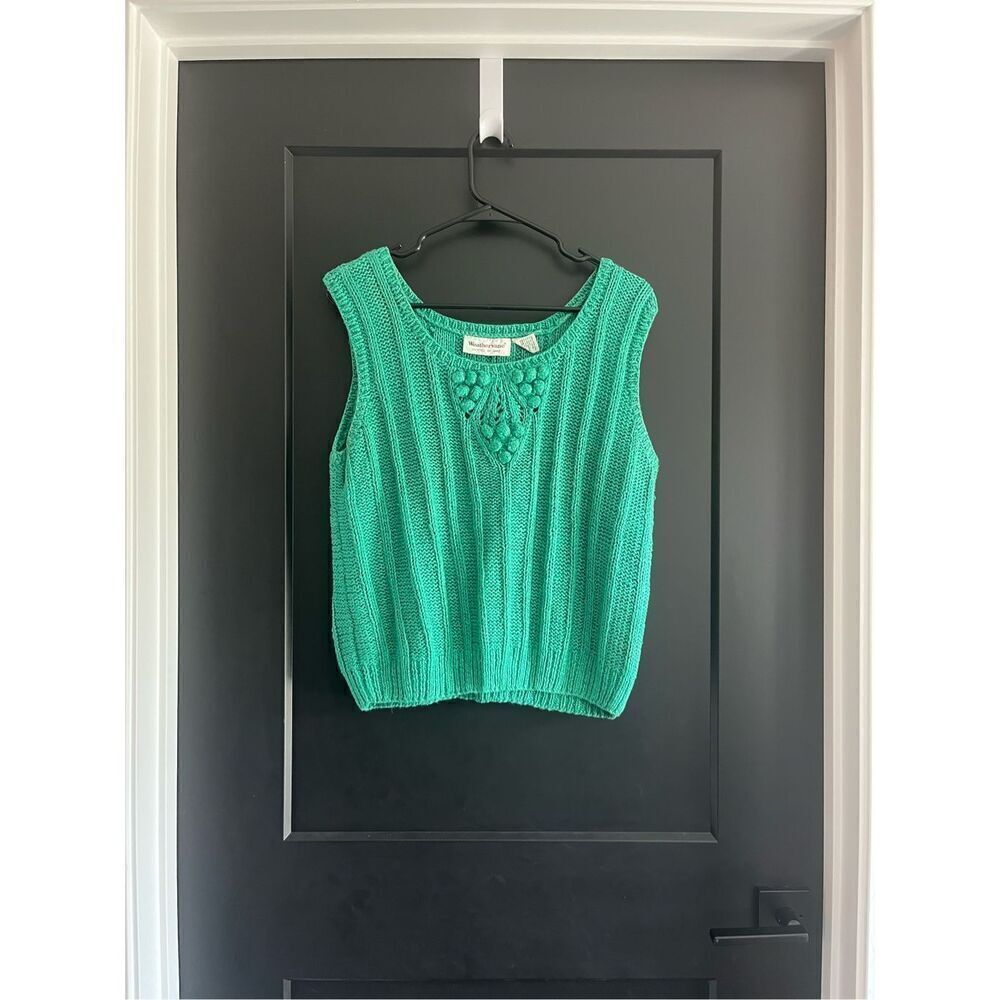 WeatherVane Vintage Hand Knit Linen Cotton Blend Sweater Vest Size L